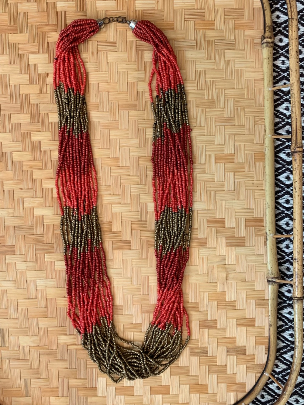 Handcrafted Red and Bronze Multi-Strand Beaded Necklace